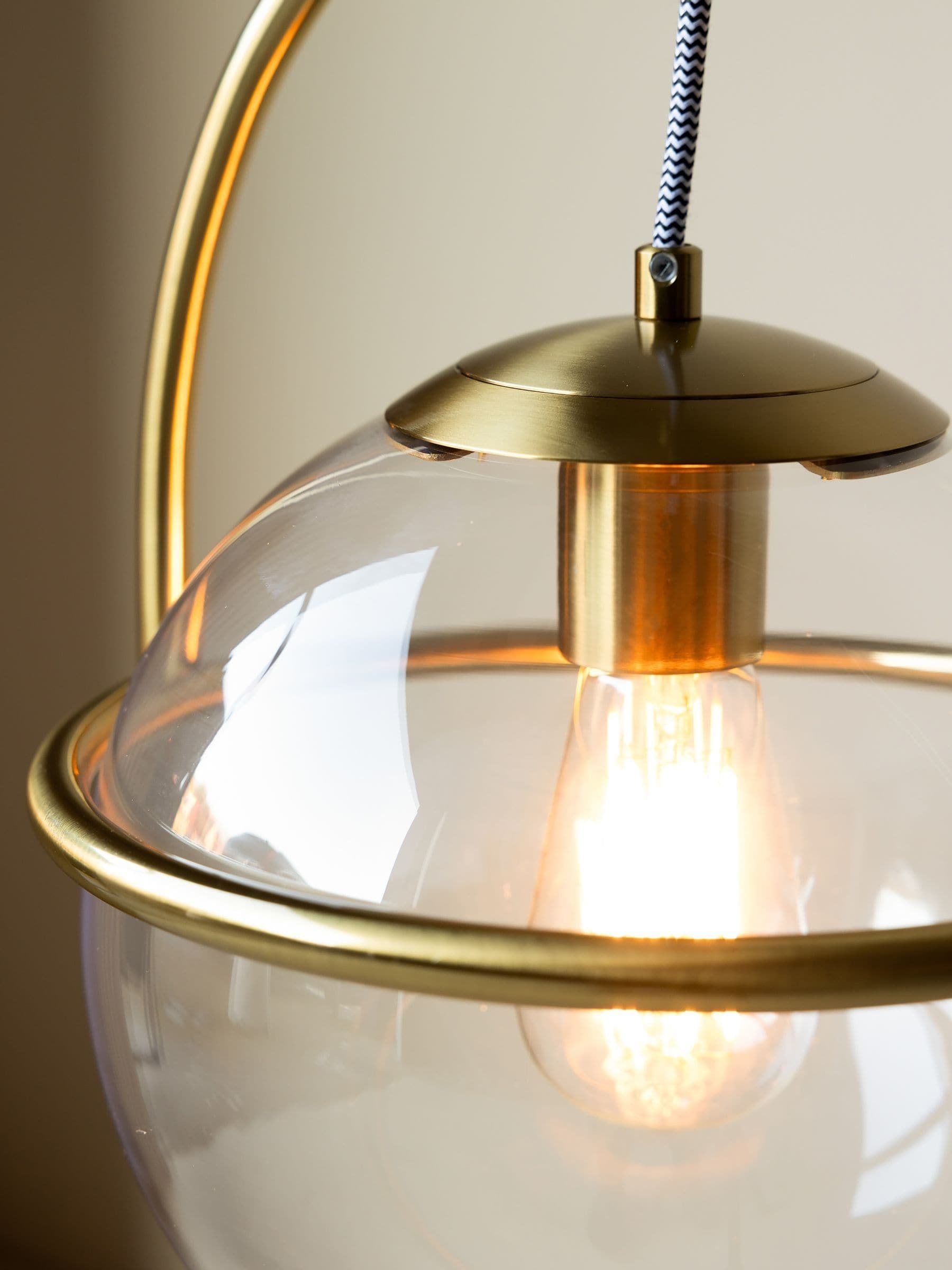 Rockett St George antique brass glass globe ceiling light 145cm (British brand)