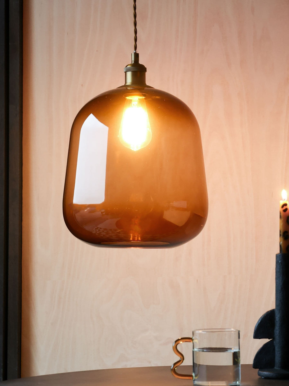 Rockett St George amber butterscotch glass large pendant light (British brand)