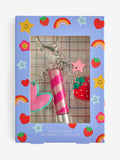 Bag charm keyring with strawberry star charms and lip gloss (British brand)