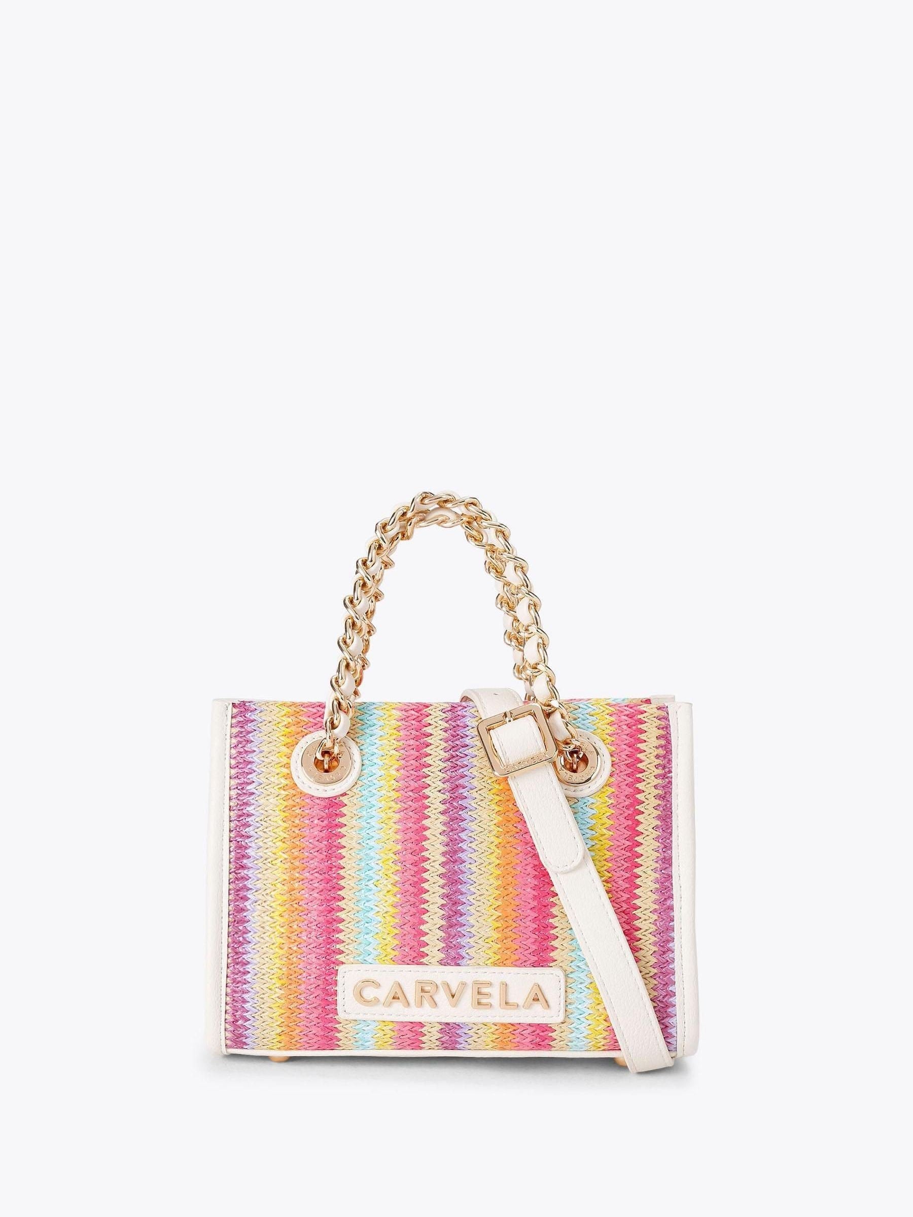 Carvela pink Leila raffia mini tote bag, UK version