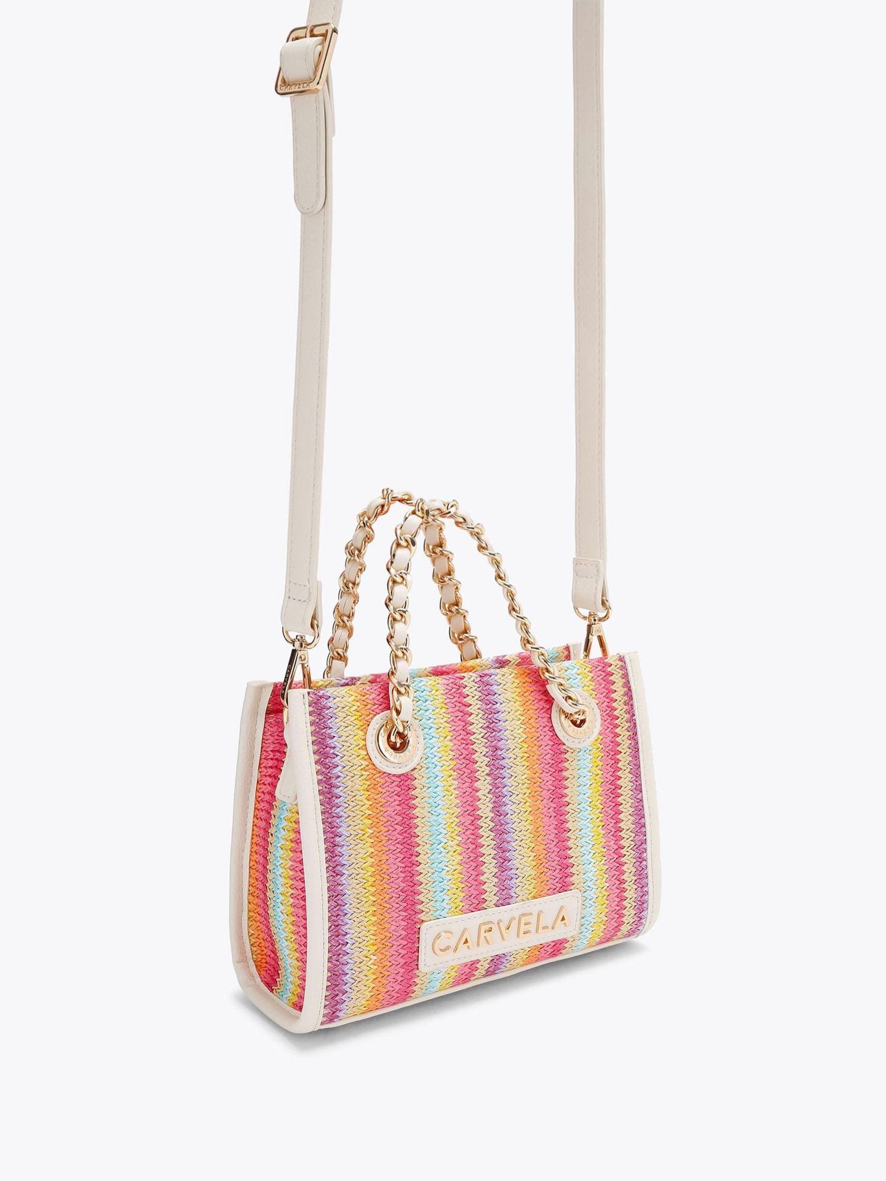 Carvela pink Leila raffia mini tote bag, UK version