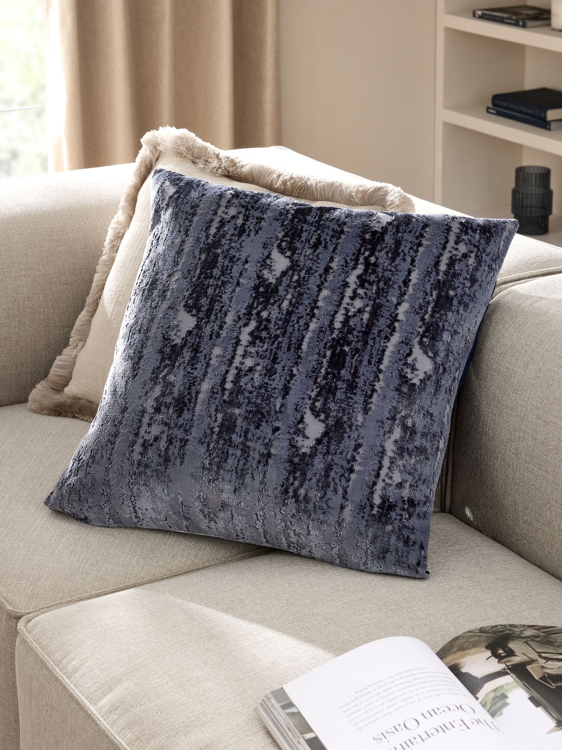 Charcoal Grey Collection Luxe Fem Chic Velvet Abstract Cushion 59 x 59cm