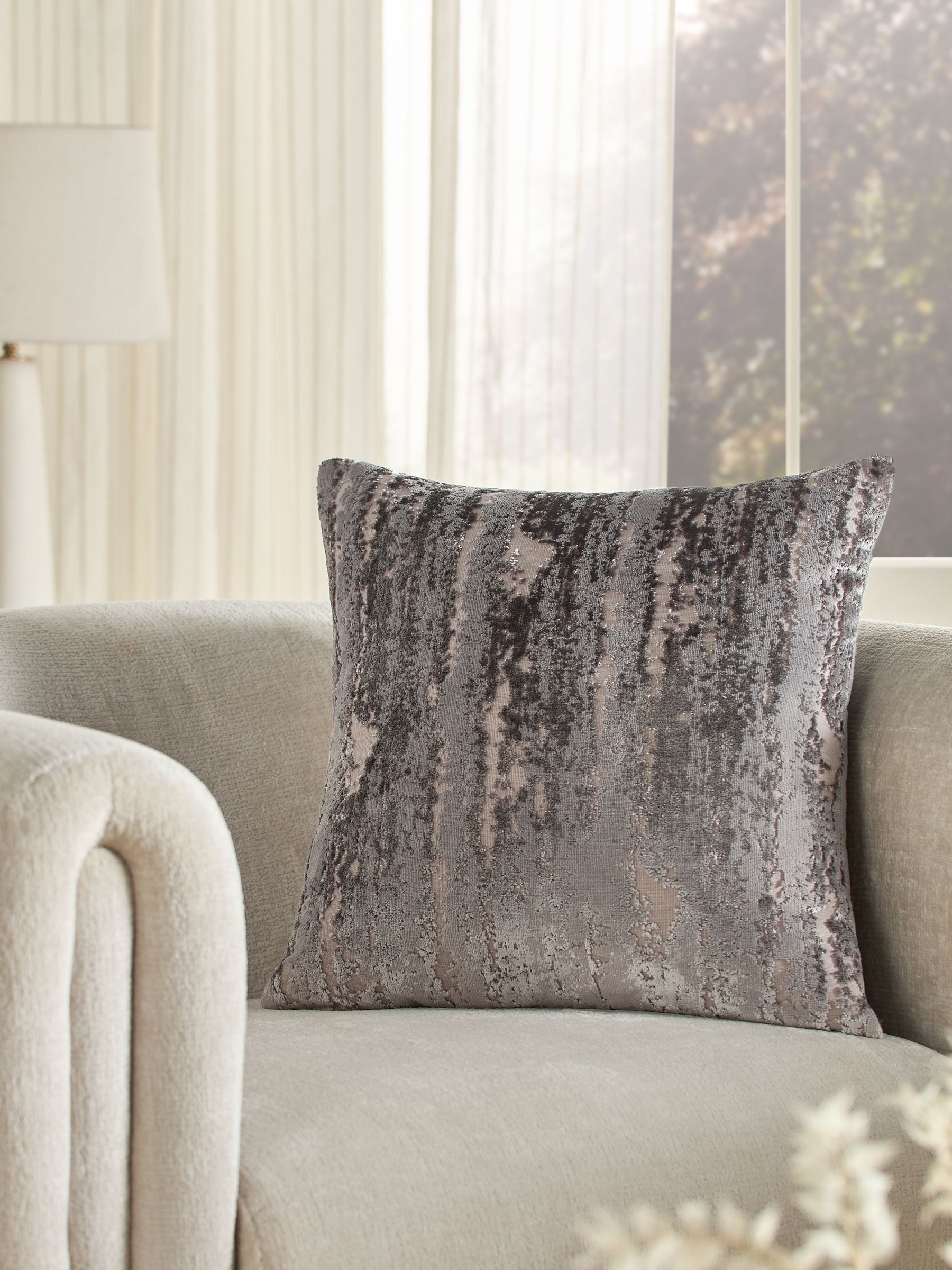 Charcoal Grey Collection Luxe Fem Chic Velvet Abstract Cushion 59 x 59cm