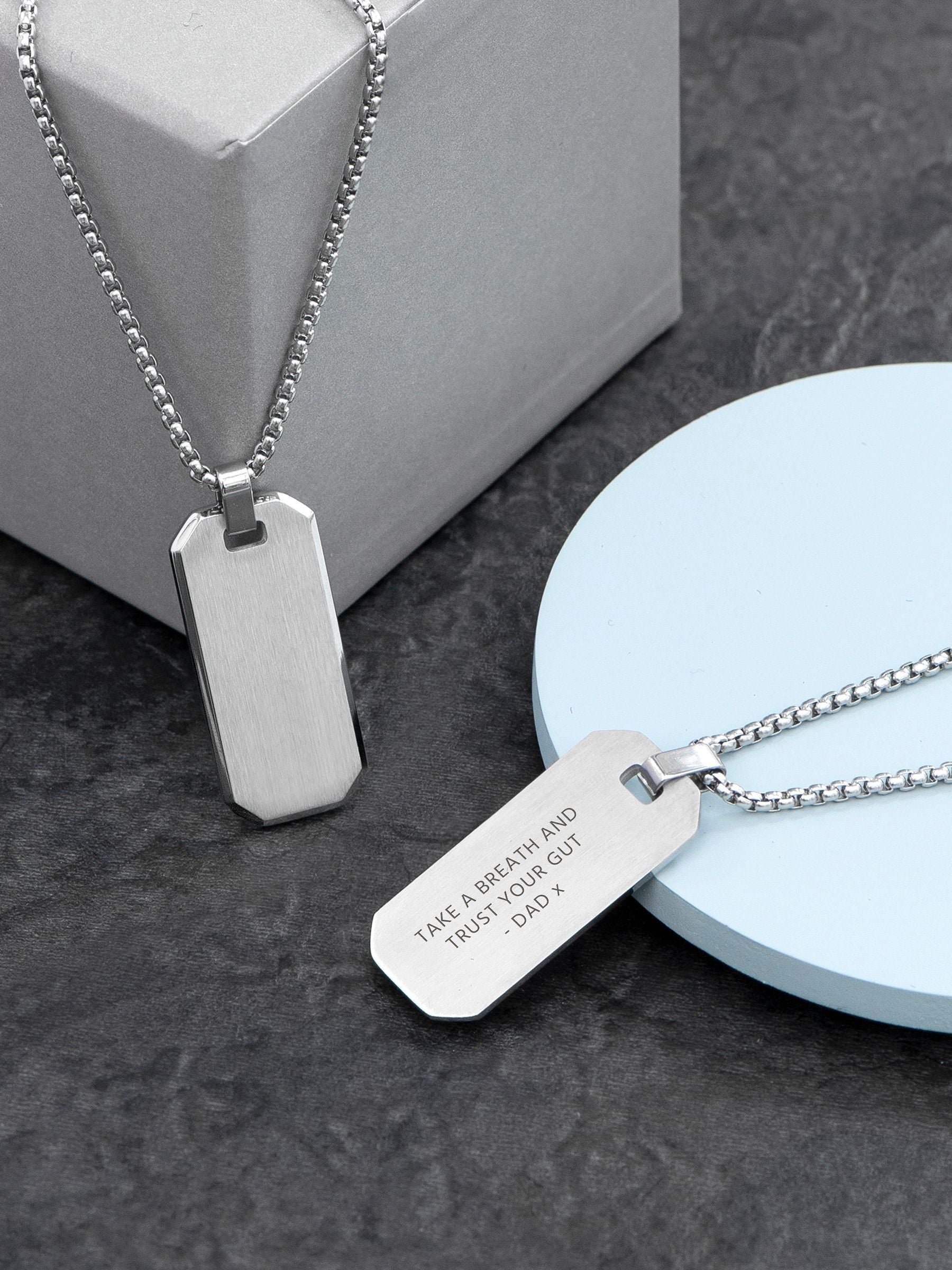 Treat Republic men's personalised silver tone dog tag necklace with 66cm chain (British brand)