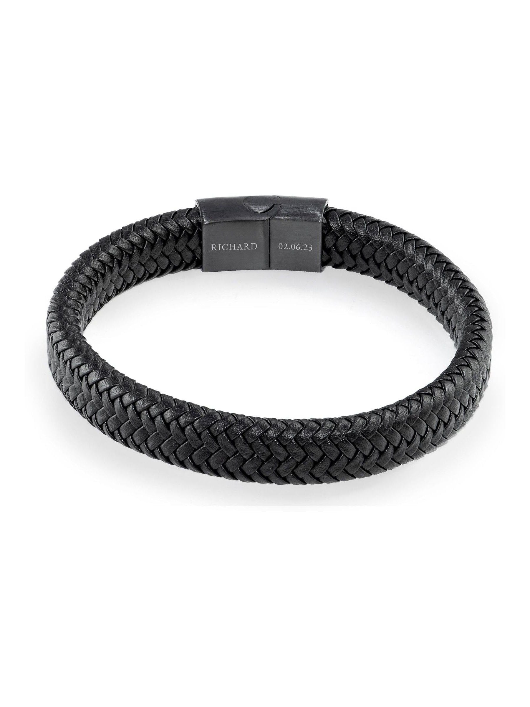 Treat Republic mens personalised braided leather bracelet 21.5cm (British brand)
