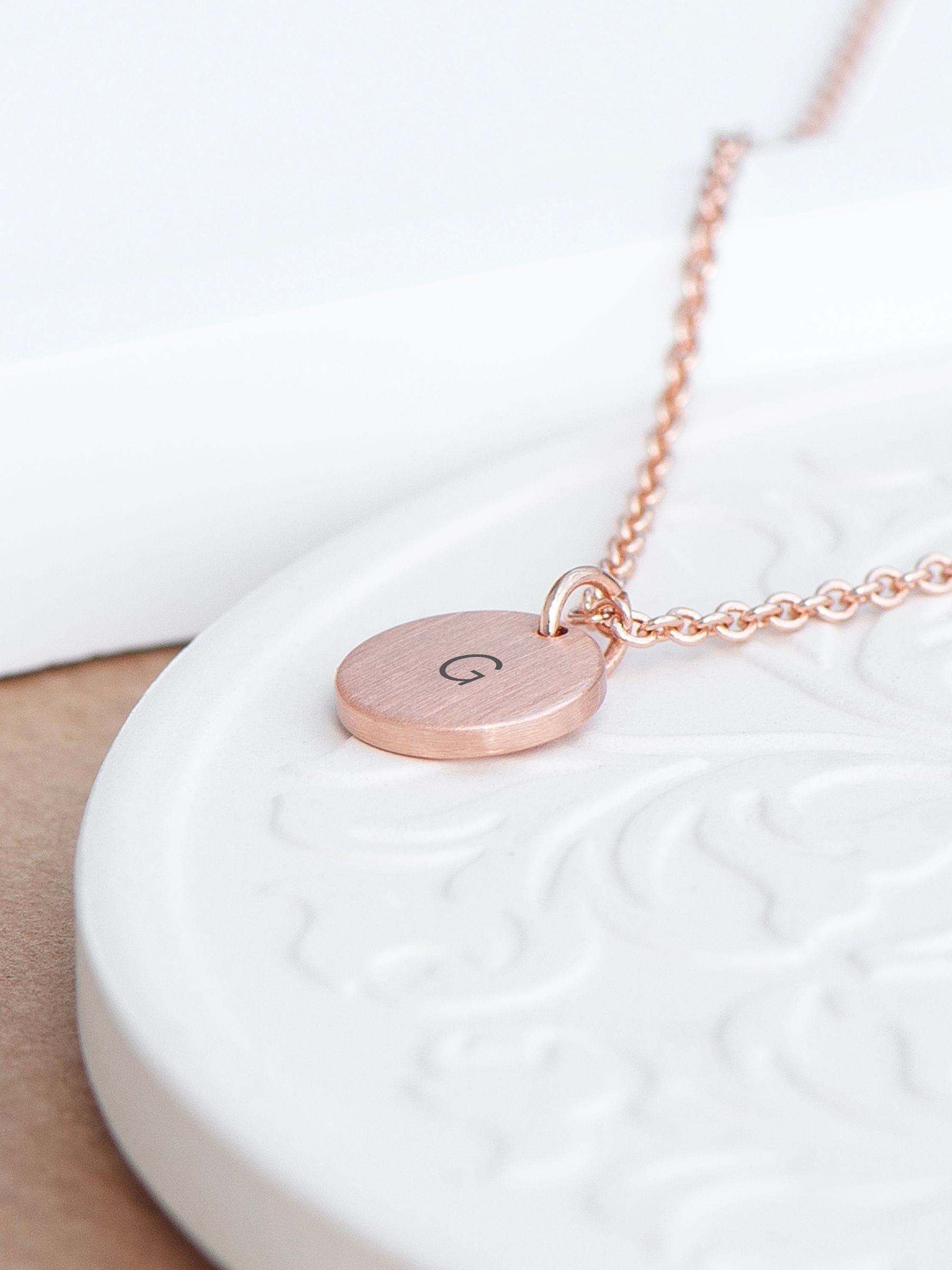 Silver Round Tag Necklace with Personalised Monogram and Adjustable Chain