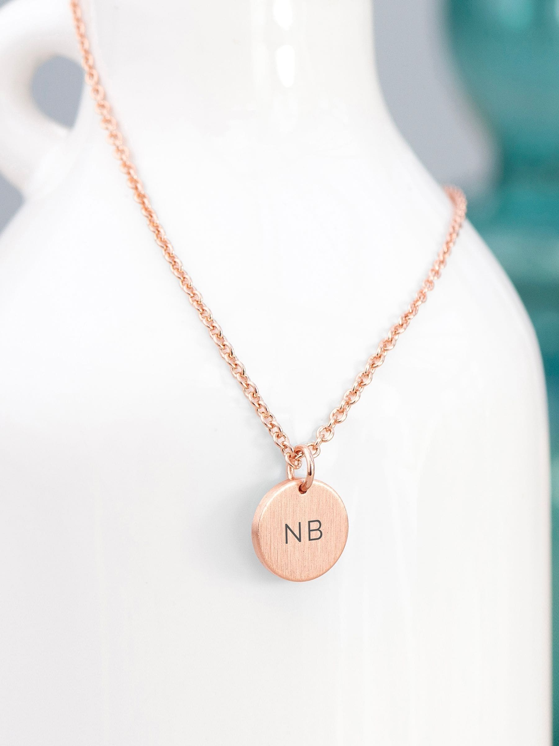 Silver Round Tag Necklace with Personalised Monogram and Adjustable Chain