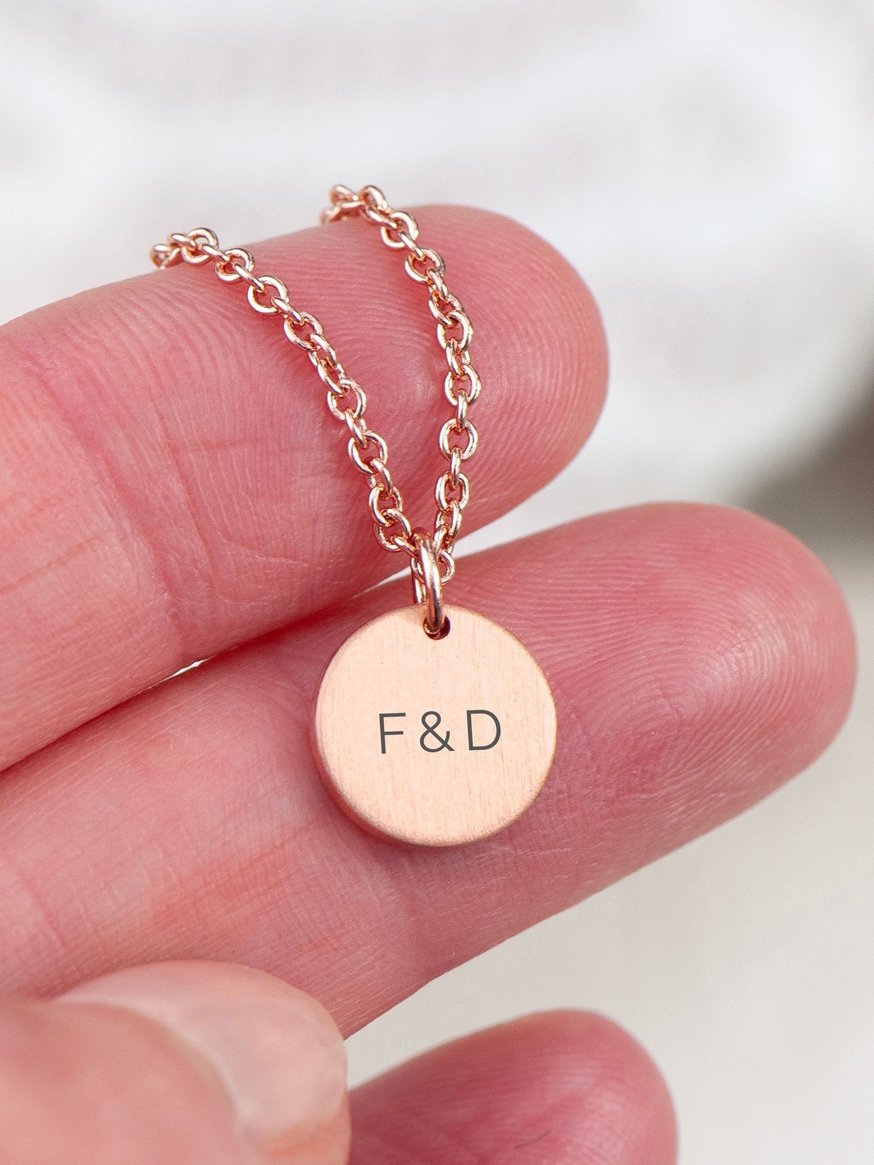 Silver Round Tag Necklace with Personalised Monogram and Adjustable Chain