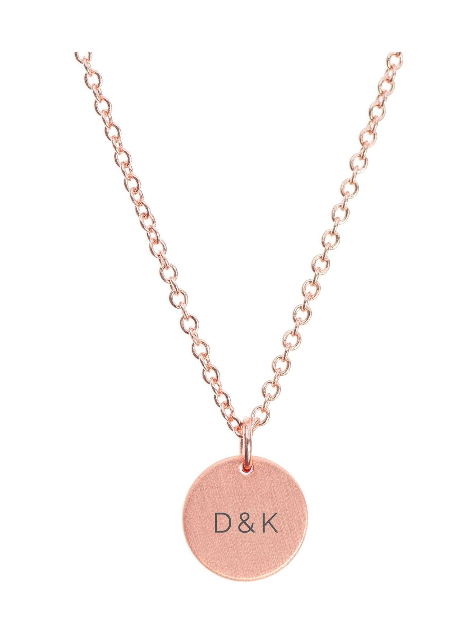 Silver Round Tag Necklace with Personalised Monogram and Adjustable Chain