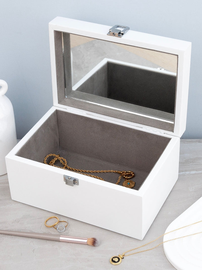 Personalised Contemporary Mirrored Wooden Jewellery Box 19x13x10cm