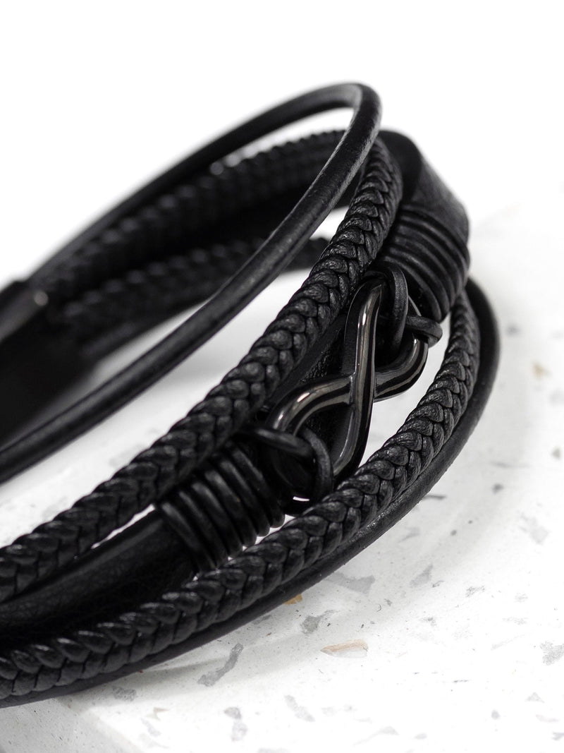 Treat Republic personalised infinity stacked leather black bracelet (British brand)