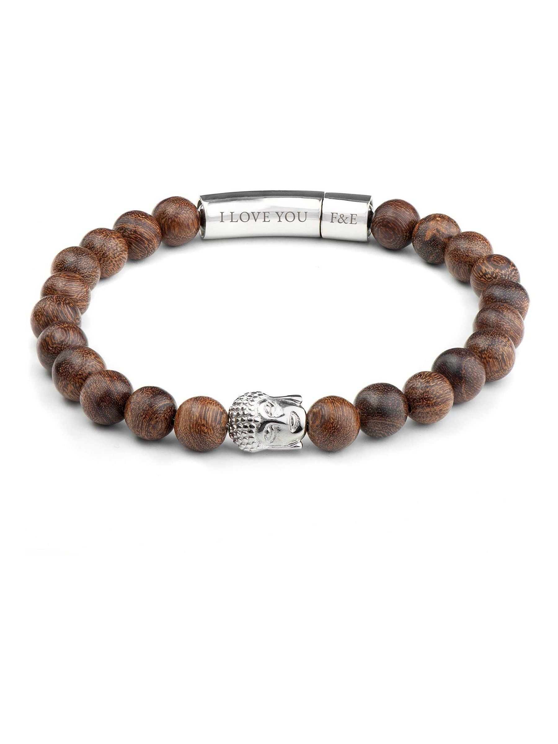 Treat Republic Mens Personalised Wooden Buddha Bracelet