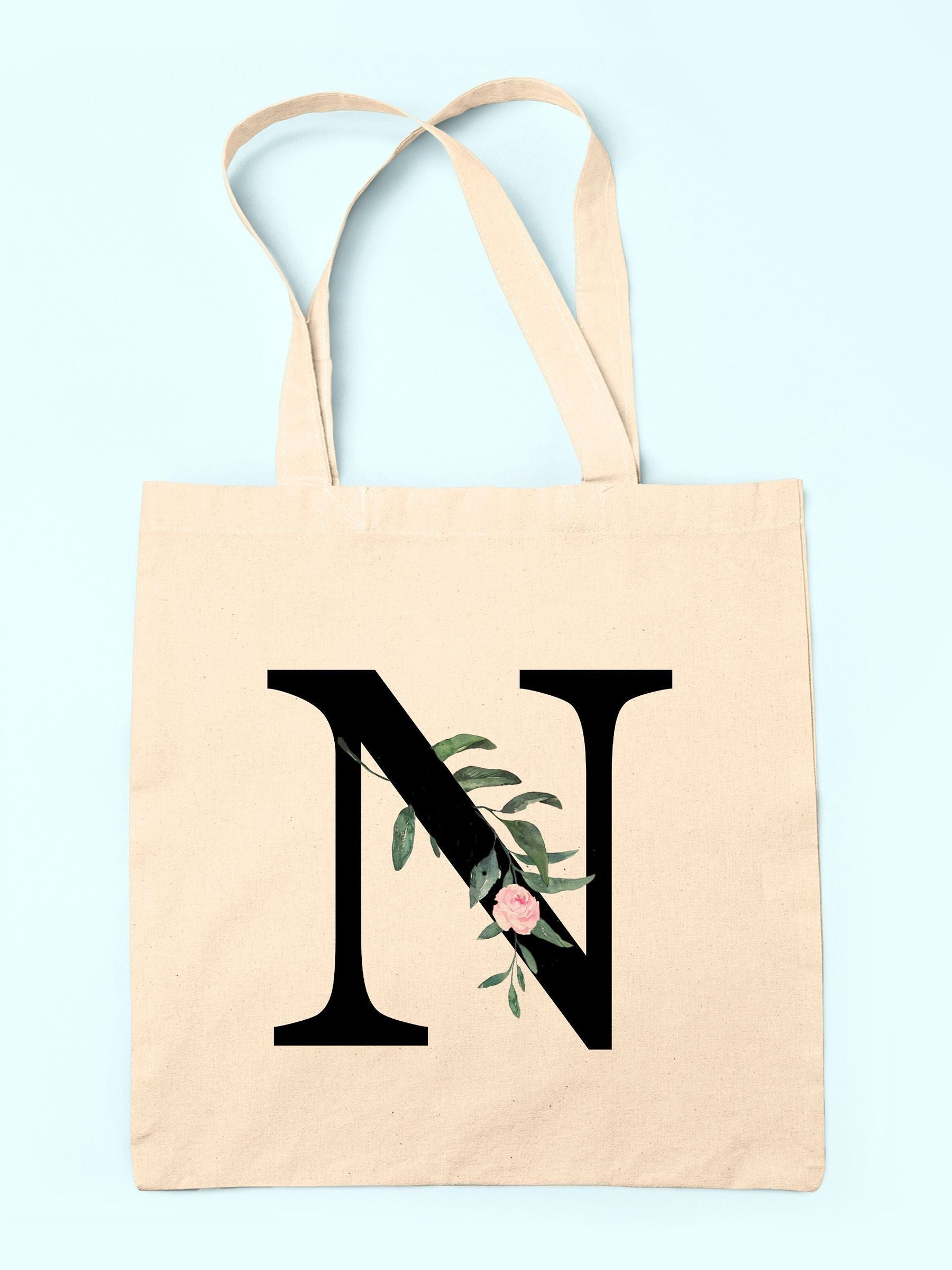 Treat Republic personalised floral initial linen tote bag, UK version
