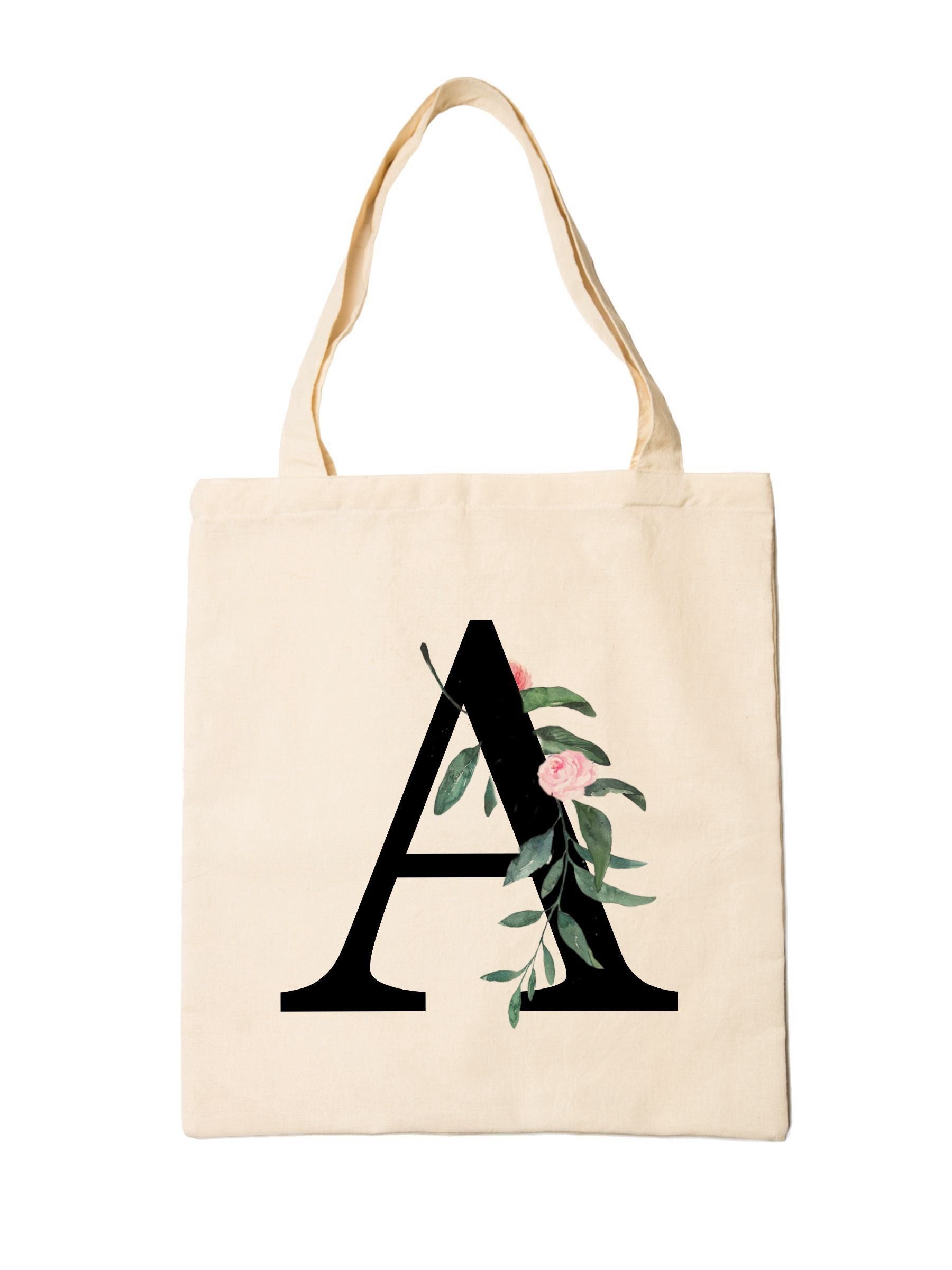 Treat Republic personalised floral initial linen tote bag, UK version