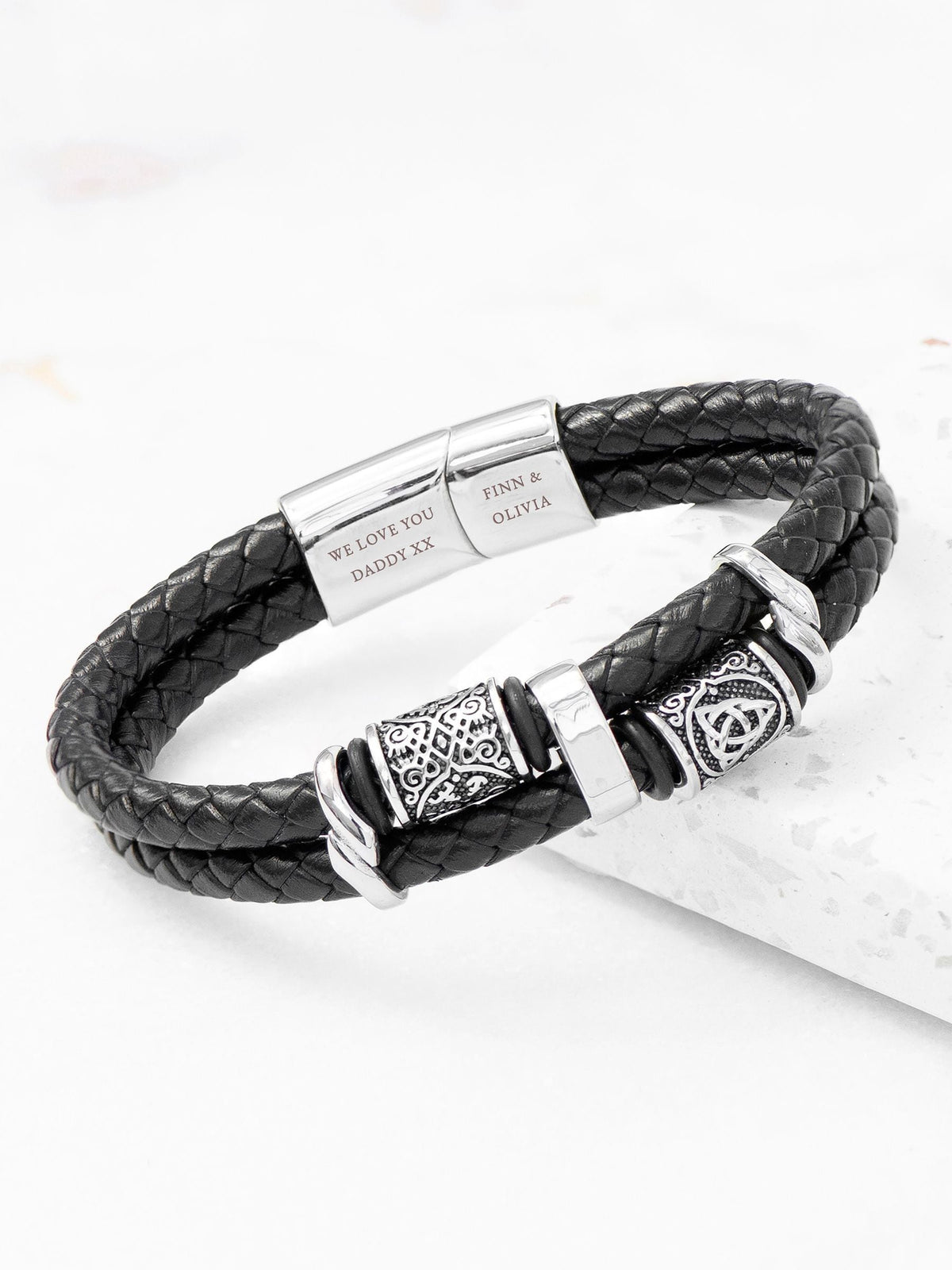 Treat Republic men's personalised Celtic knot leather bracelet (British brand)