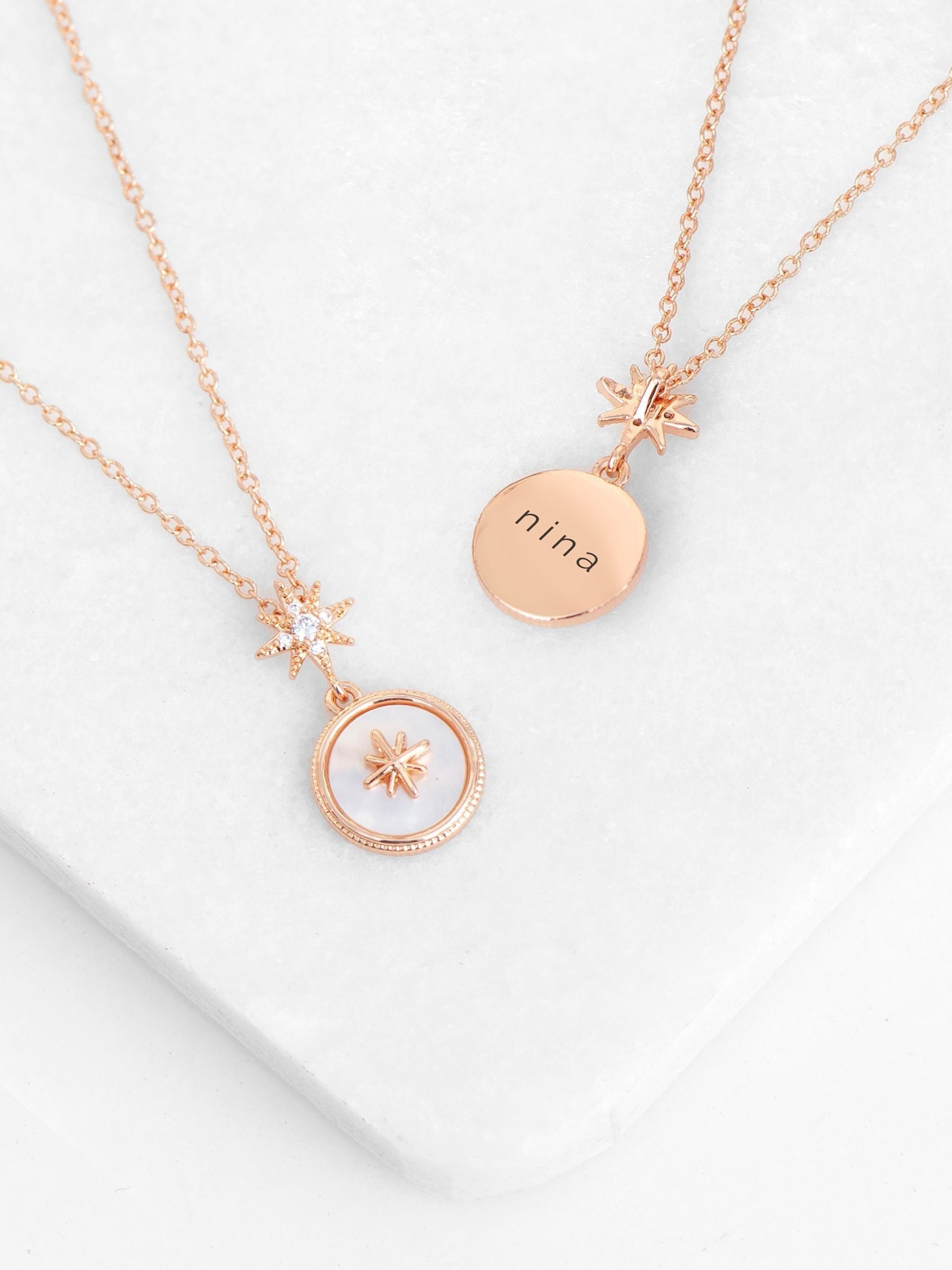 Personalised North Star Necklace in Silver or Rose Gold with Adjustable Strap