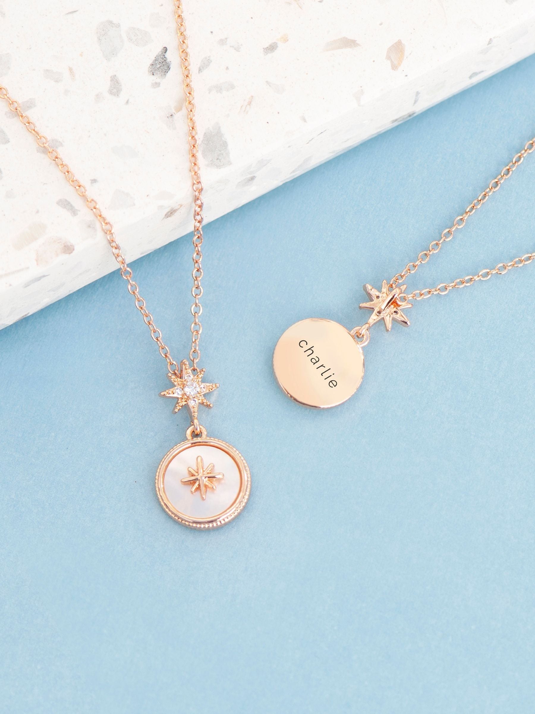 Personalised North Star Necklace in Silver or Rose Gold with Adjustable Strap