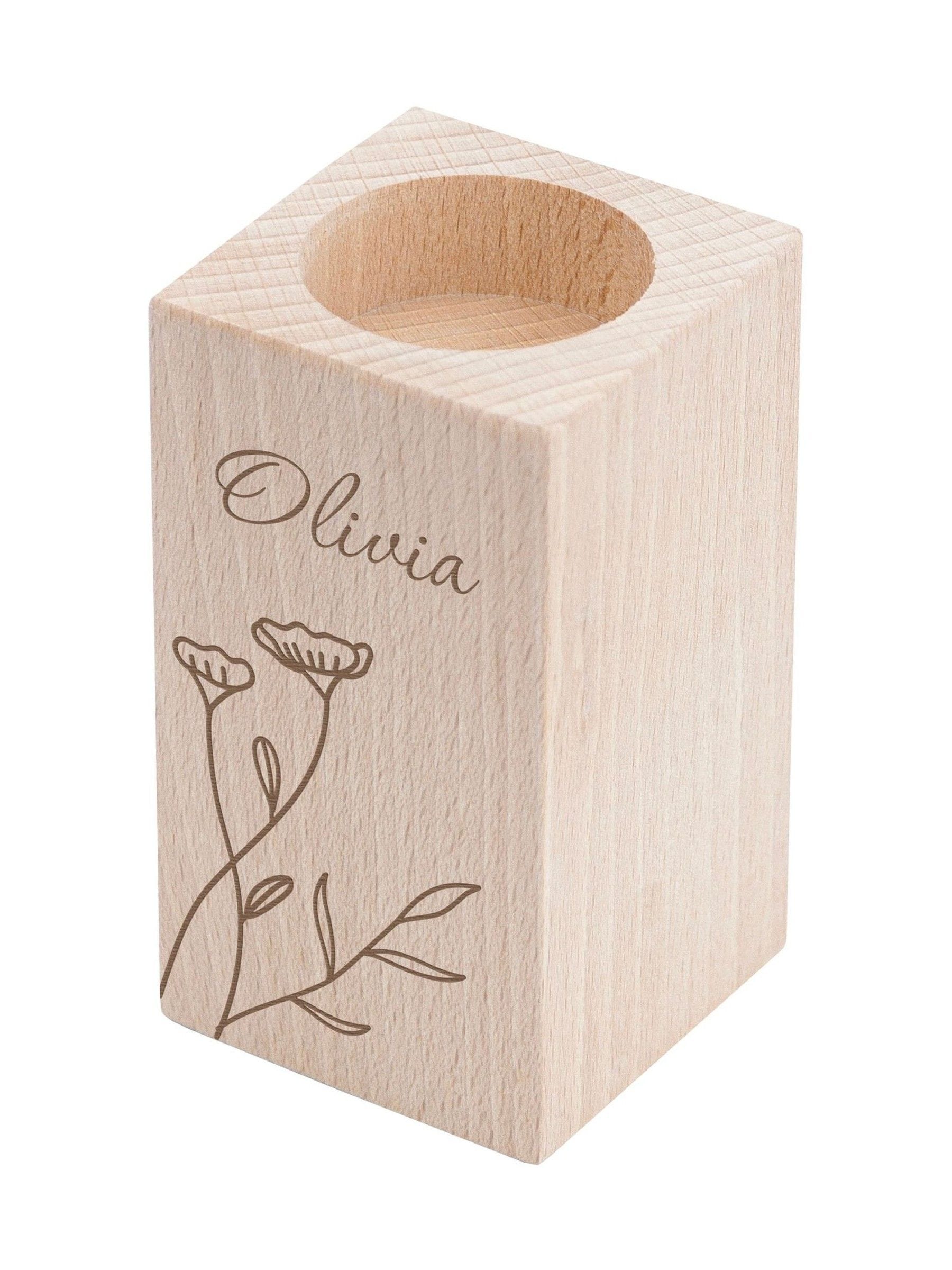 Treat Republic personalised floral wooden tealight holder, UK version