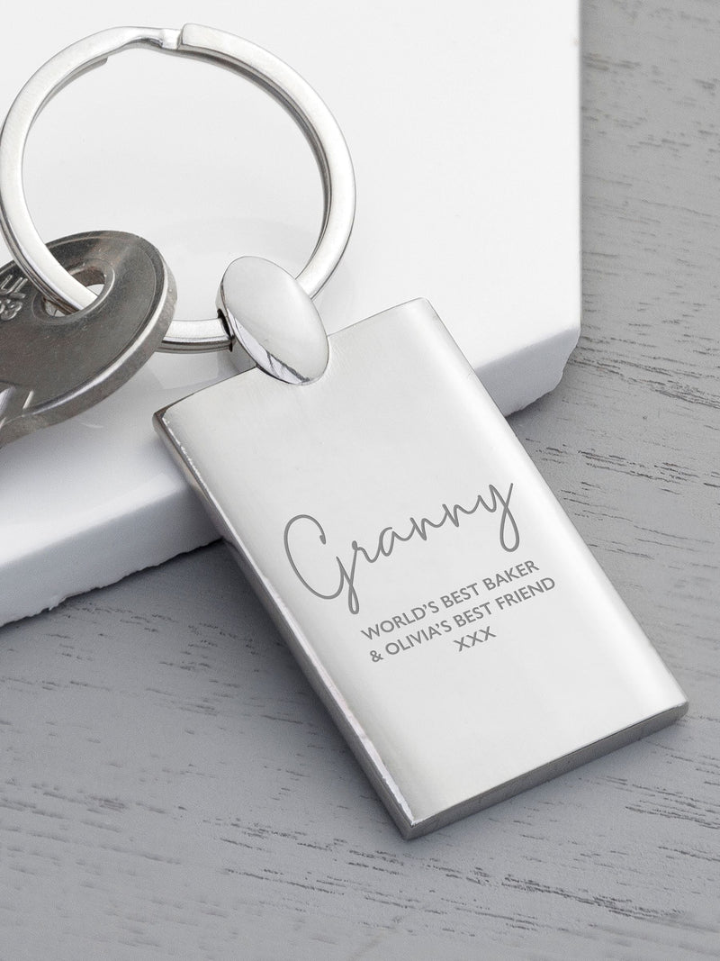 Treat Republic personalised rectangle keyring with engraved name and message, imported from the UK