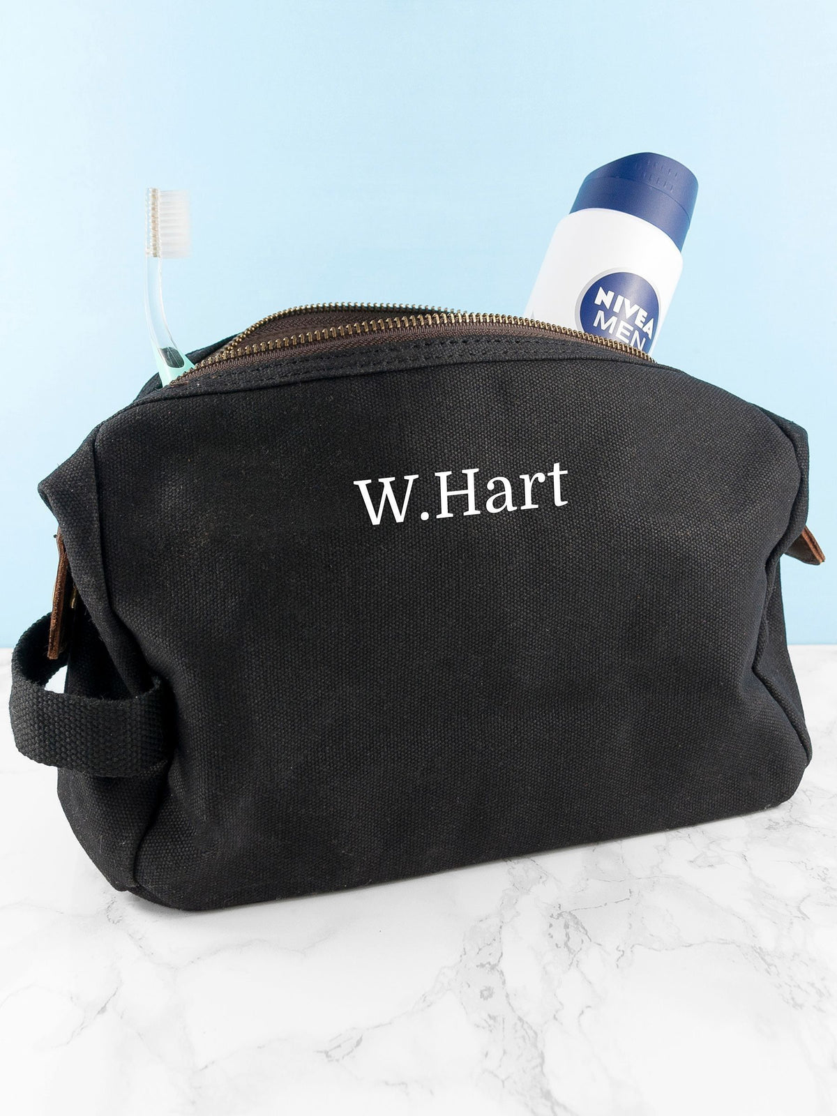 Treat Republic personalised men's vintage waxed canvas wash bag - British product