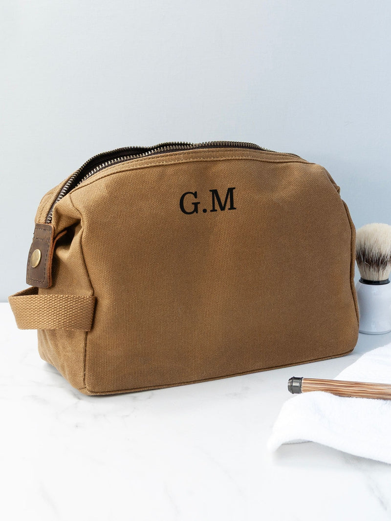 Treat Republic Personalised Mens Vintage Waxed Canvas Wash Bag