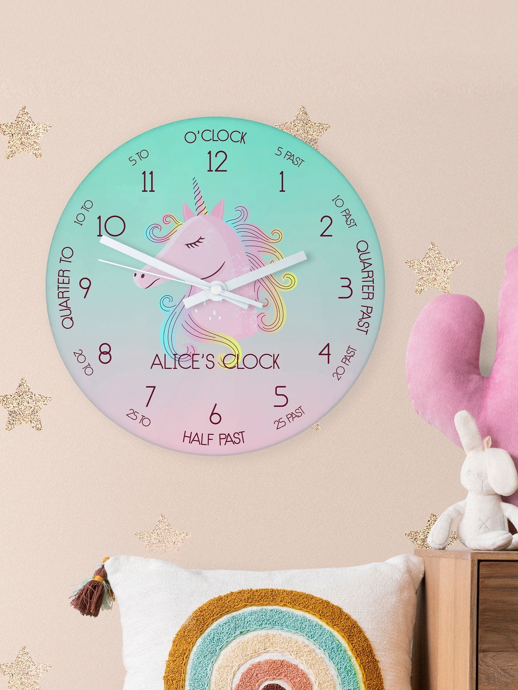 Treat Republic personalised small unicorn glass clock, UK version