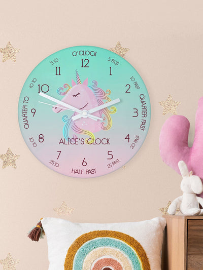 Next Treat Republic Personalised Small Kids Unicorn Glass Clock 20cm- Buy online at McGrocer