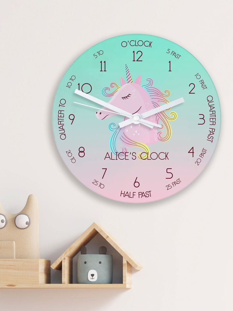 Treat Republic personalised small unicorn glass clock, UK version