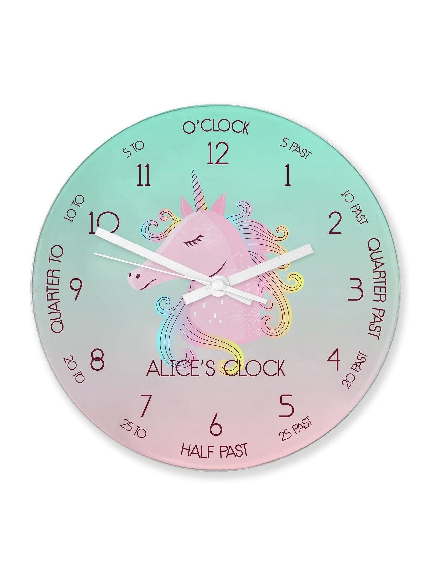 Treat Republic personalised small unicorn glass clock, UK version