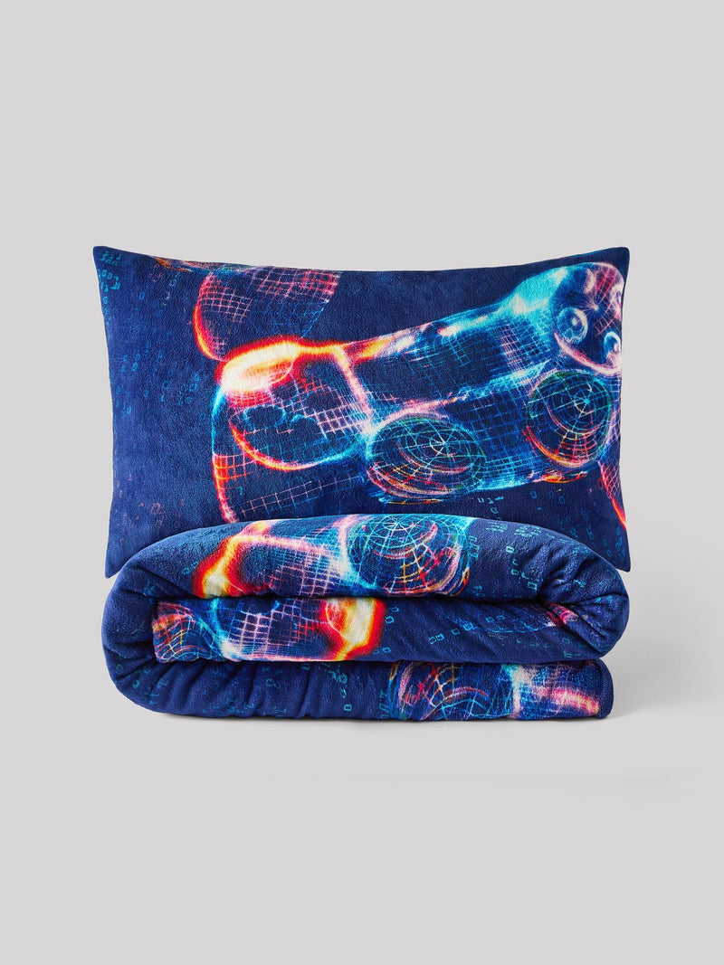 Blue gamer cosy fleece duvet cover and pillowcase set - British product