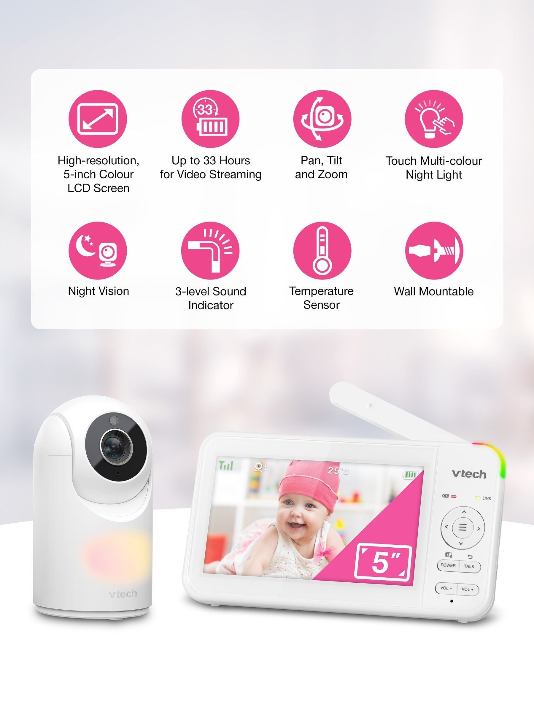 VTech white video baby monitor, imported from the UK