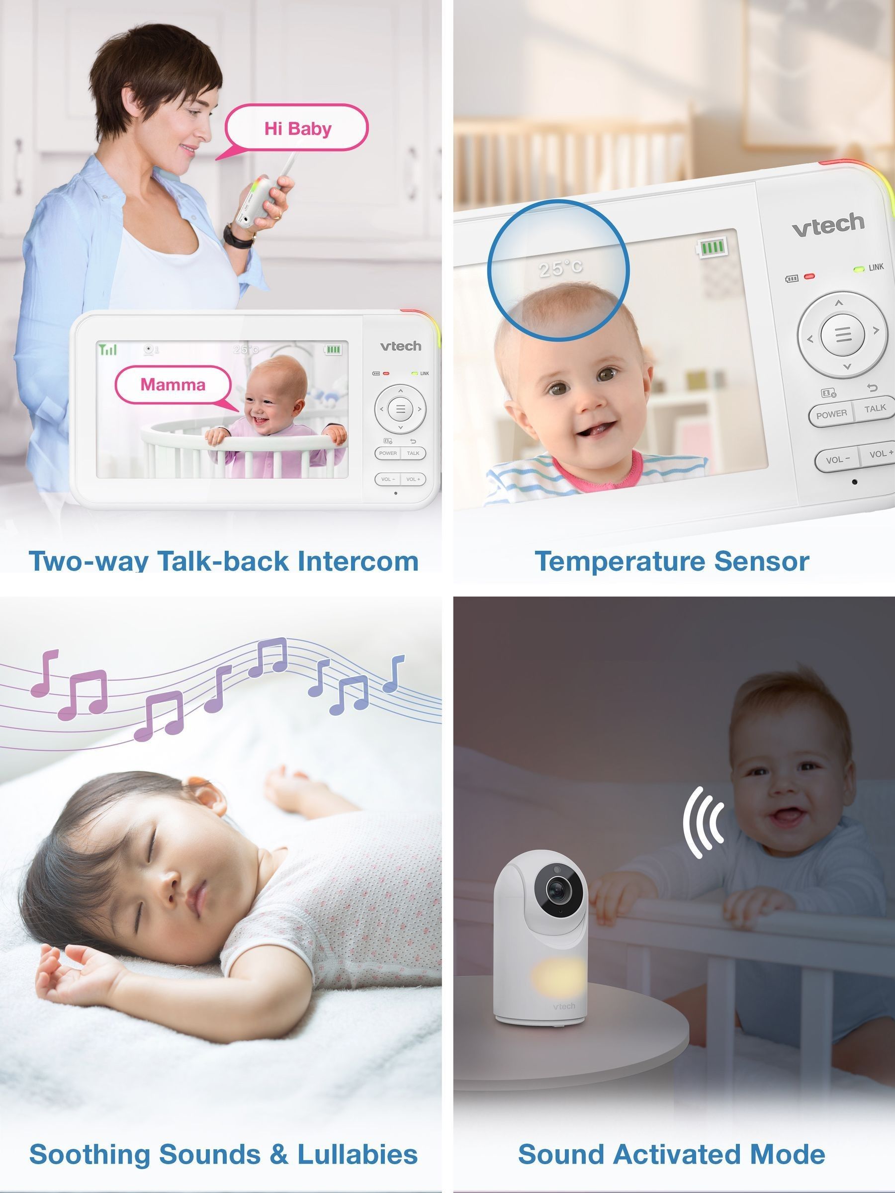 VTech white video baby monitor, imported from the UK
