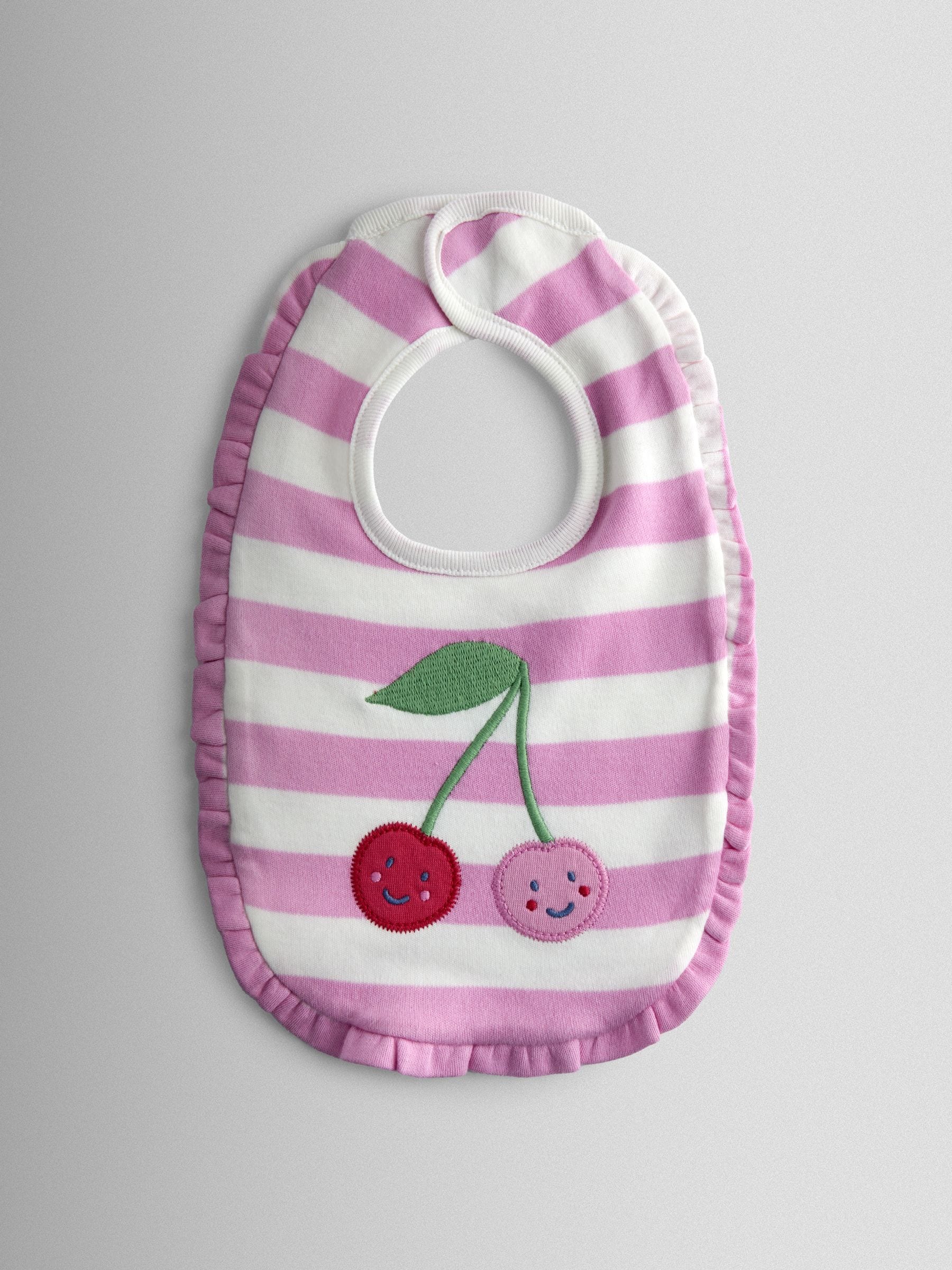 JoJo Maman Bébé cherry stripe hat and bib set, UK version