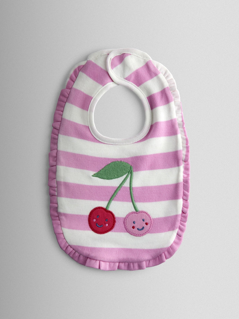JoJo Maman Bébé cherry stripe hat and bib set, UK version