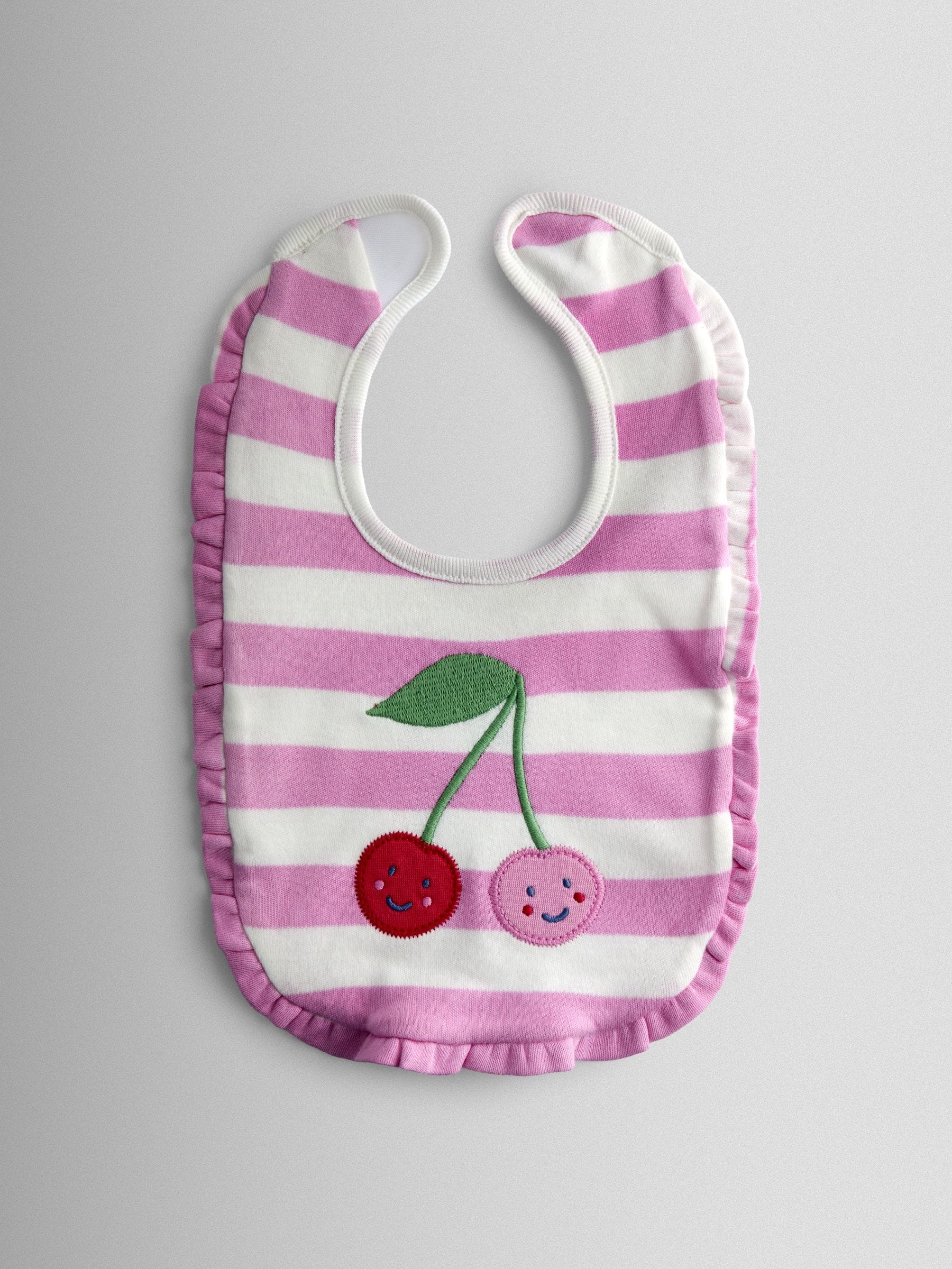 JoJo Maman Bébé cherry stripe hat and bib set, UK version