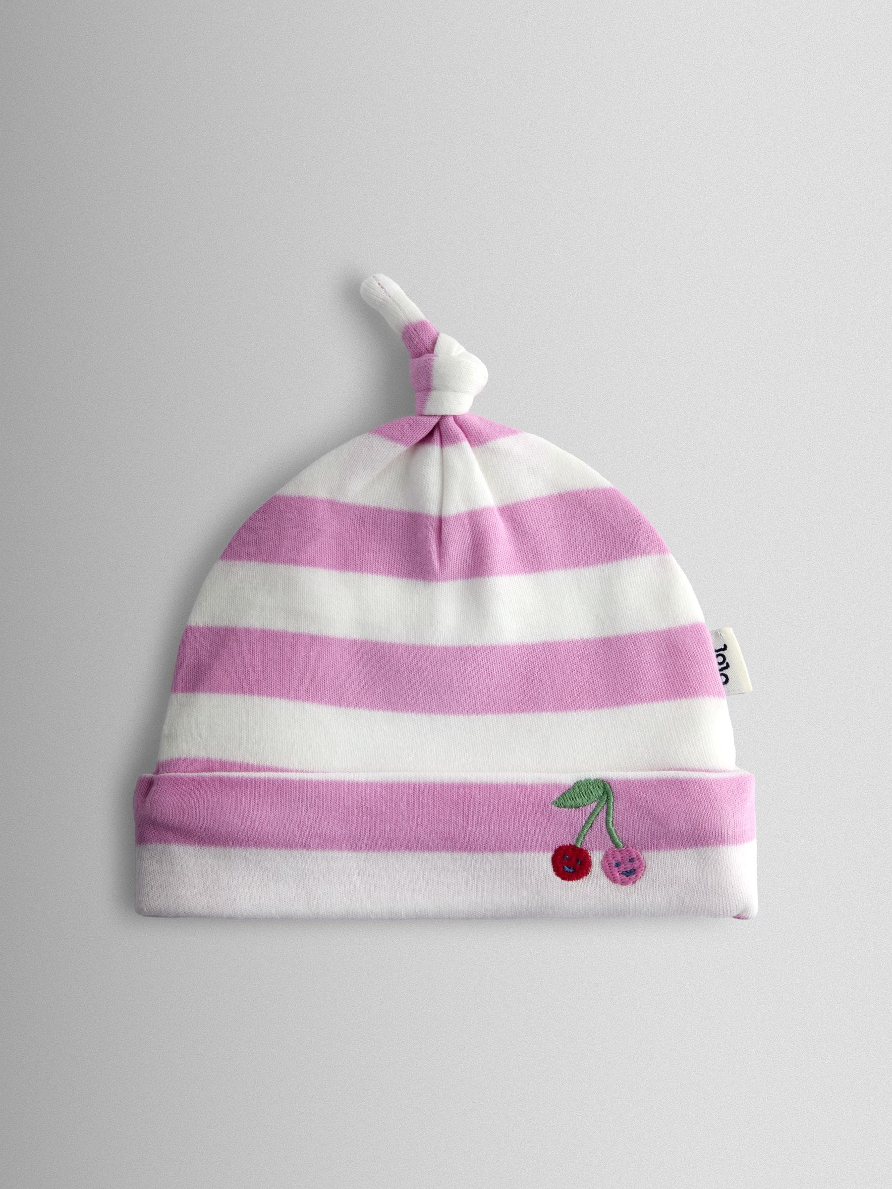 JoJo Maman Bébé cherry stripe hat and bib set, UK version