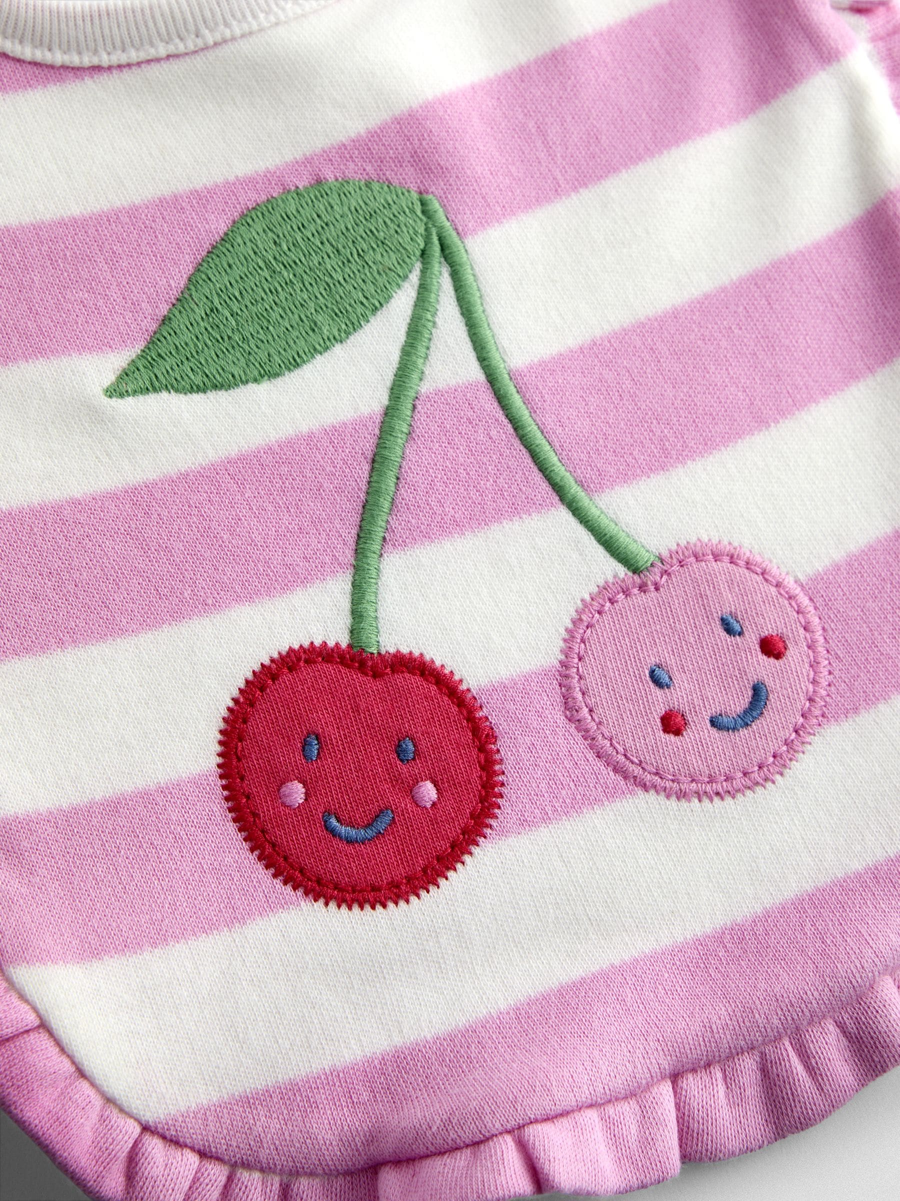 JoJo Maman Bébé cherry stripe hat and bib set, UK version