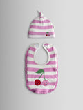 JoJo Maman Bébé cherry stripe hat and bib set, UK version
