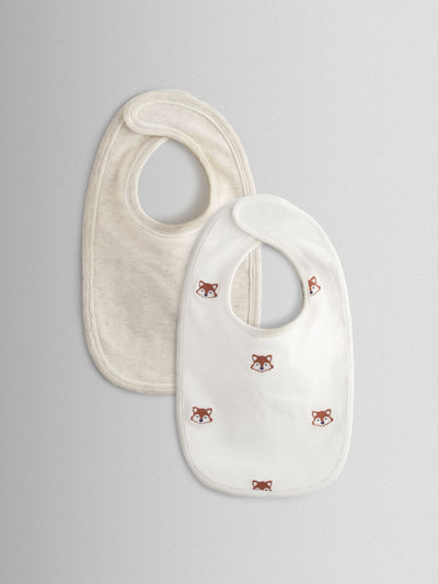 Next JoJo Maman Bébé Cream Fox Cotton Embroidered Bibs 2-Pack- Buy online at McGrocer
