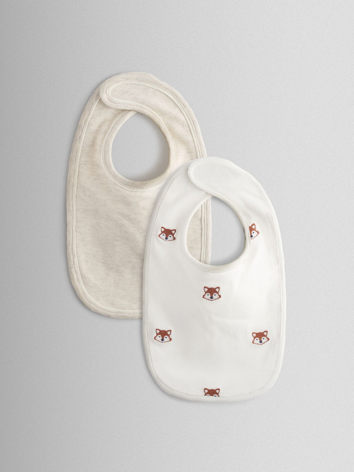 JoJo Maman Bébé cream fox print bibs 2-pack organic cotton (British brand)