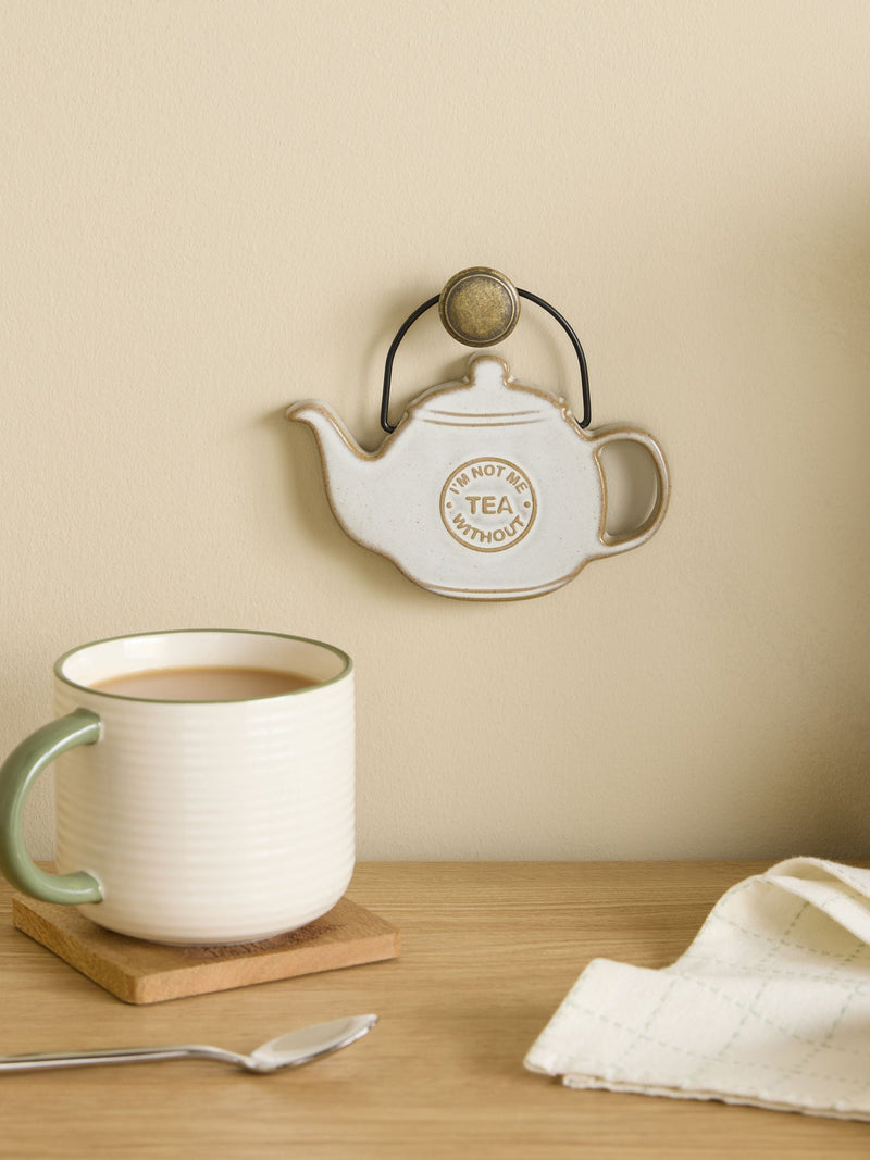 Grey ceramic Not Me Without Tea hanging decoration (British brand)