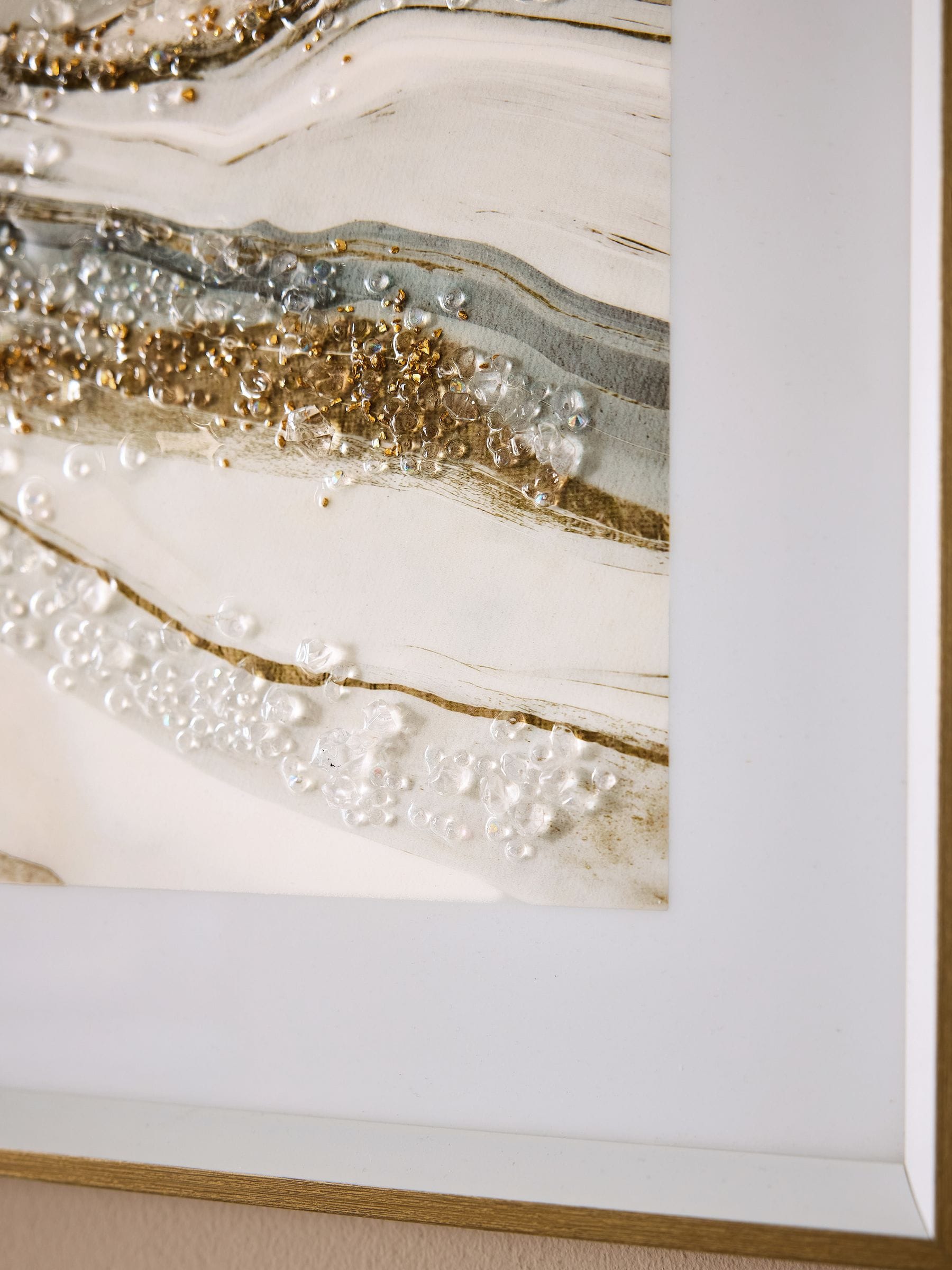 Gold agate wall art in white gloss frame, 60x120cm - British product