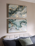 Green marbled abstract wall art set of 2 - British product