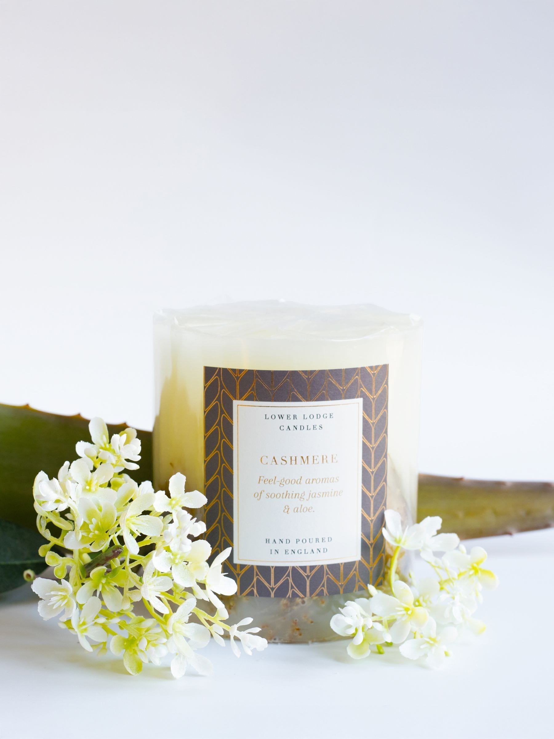 Lower Lodge Cashmere scented botanical candle, imported from the UK