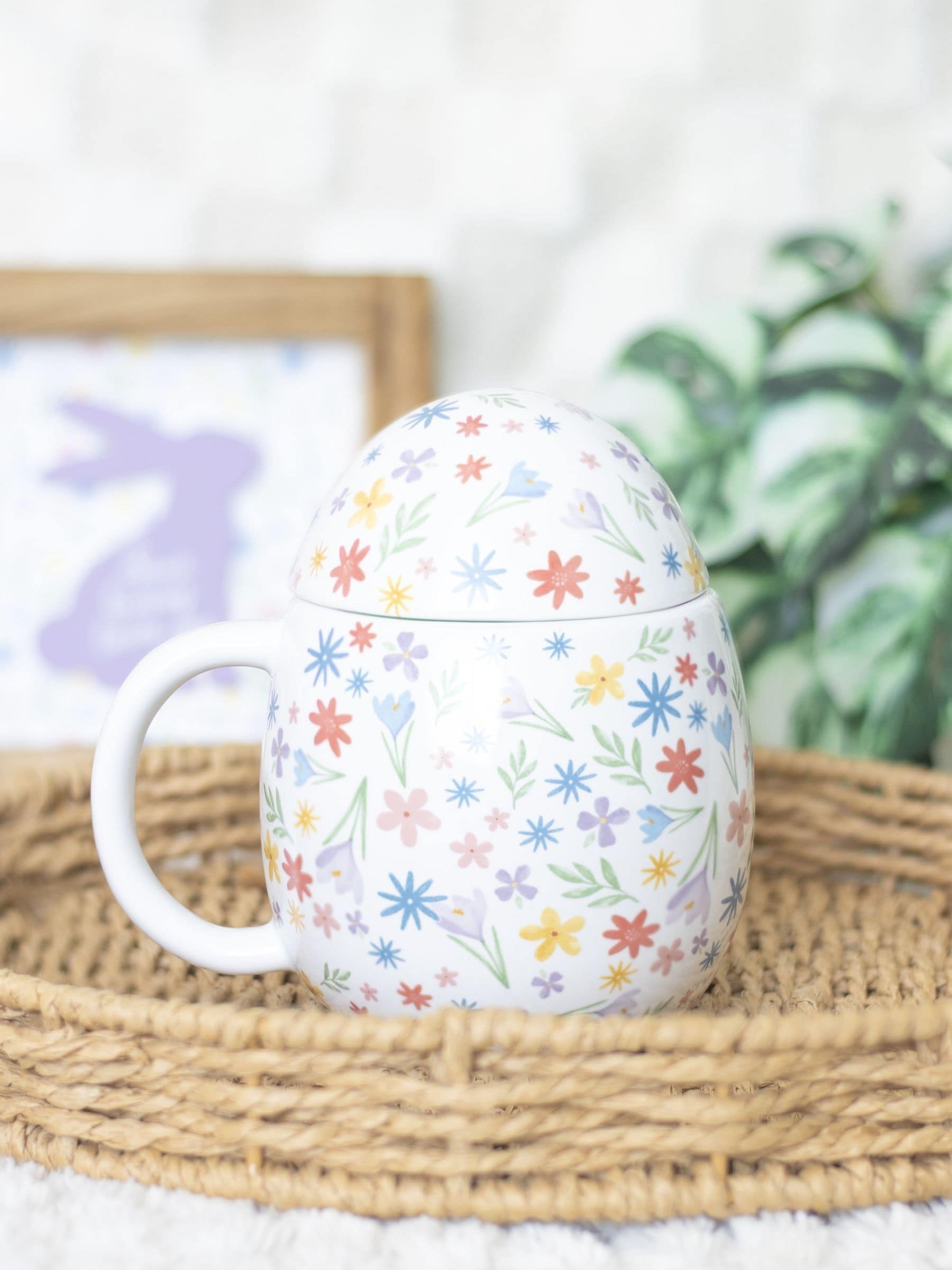 Something Different white spring floral print egg shaped ceramic mug 500ml (British brand)