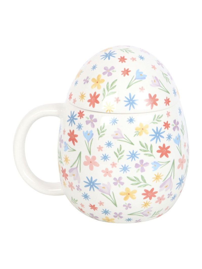 Something Different white spring floral print egg shaped ceramic mug 500ml (British brand)
