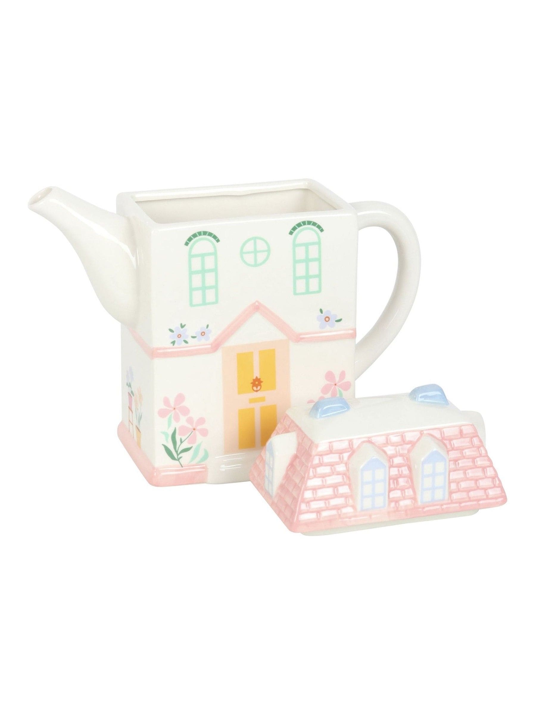 Something Different white pastel house shaped teapot 1300ml - British product
