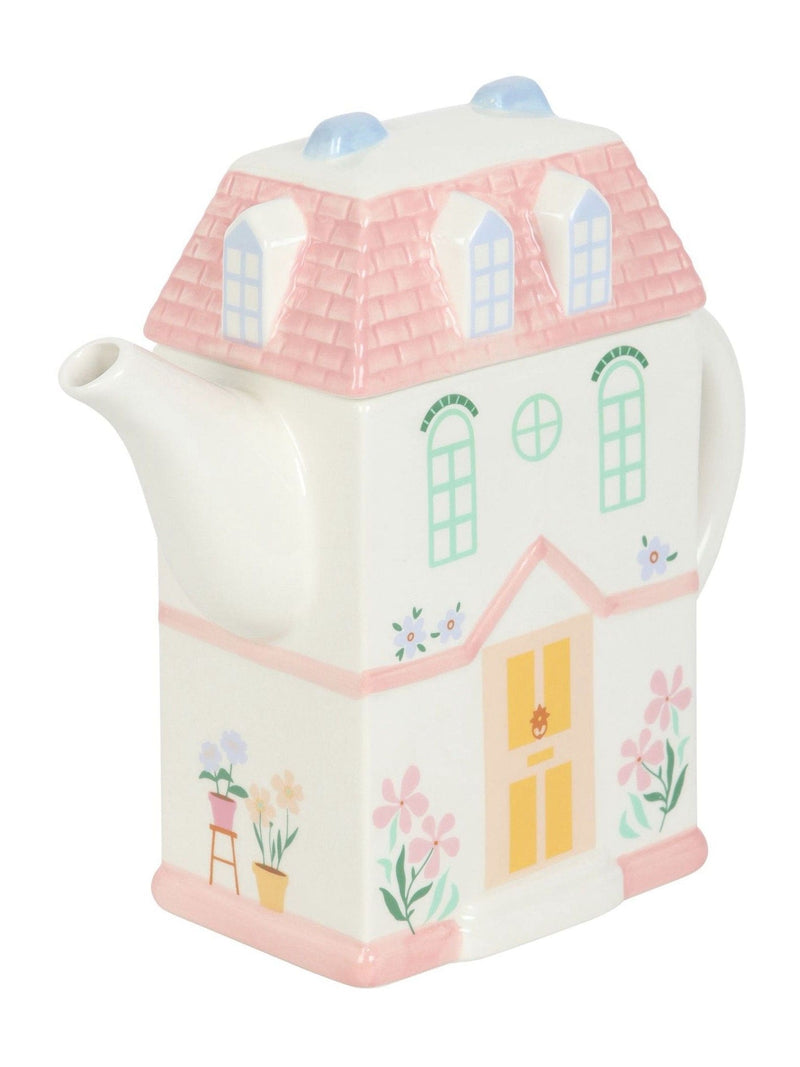 Something Different white pastel house shaped teapot 1300ml - British product