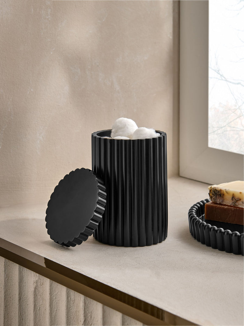 Black rib storage jar 13.5cm - British product