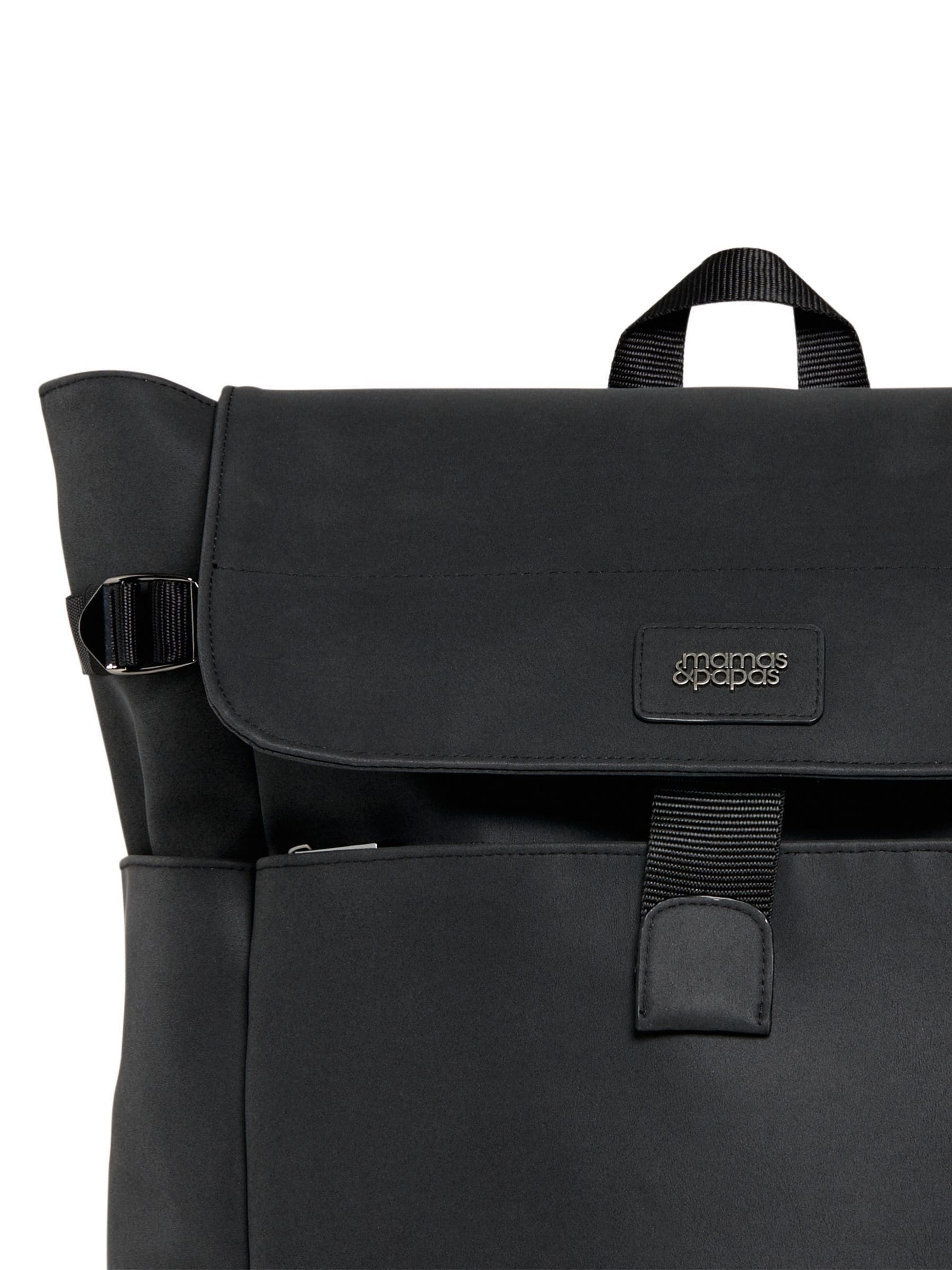 Mamas & Papas black utilitarian changing backpack in leatherette, imported from the UK